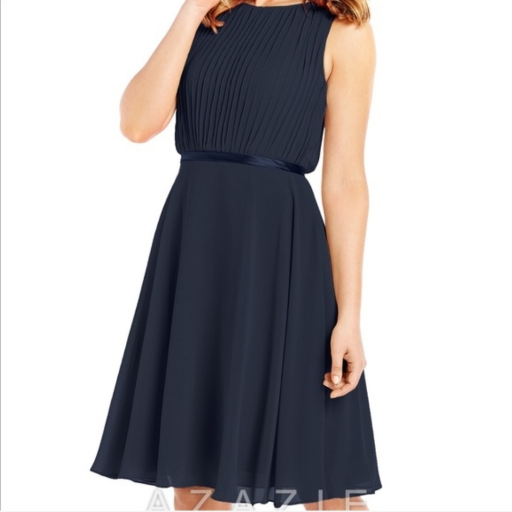 Azazie Midnight Blue Midi Dress bridesmaid wedding mother of the bride dress